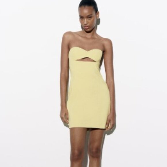 Zara Yellow Strapless Mini Dress - Picture 2 of 4